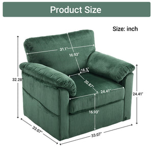 English Elm 33 Inch Oversized Swivel Corduroy Lounge Chair with Plush Chenille Cushioning and Support Springs Green W1829P265011