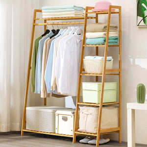 English Elm Bamboo Garment Rack Freestanding Closet Organizer with Shoe Shelf for Entryway W3101P417700
