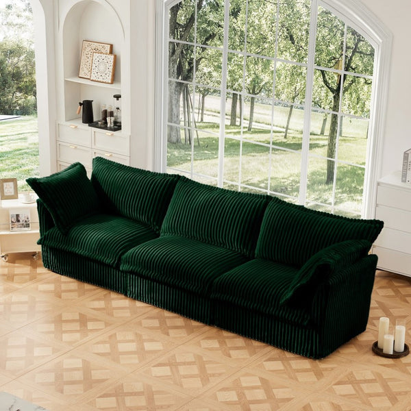 English Elm Slipcovered Modern 3-Seater Sofa With Plush Cushions, Soft Green Corduroy, Easy Care & Versatile Design W3041S00081-GIGA