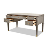 English Elm Dauphin Gold Accent 5-Drawer Wood Executive Desk, Grey Cashmere Wood