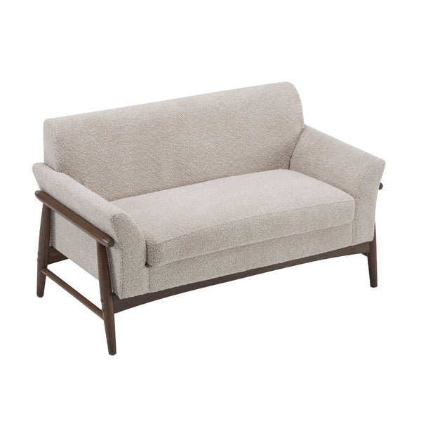 English Elm Christopher Knight Home® - Boucle Mid-Century Flared Arms Loveseat with Elm Legs — Plush Bouclé Upholstery, Cozy Modern Accent (57.5") Almond,Walnut N771P294675V