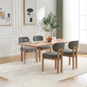 English Elm Wooden Wingback Dining Chairs Chenille Upholstered Farmhouse Set for Kitchen Comfort Grey W3244P316080
