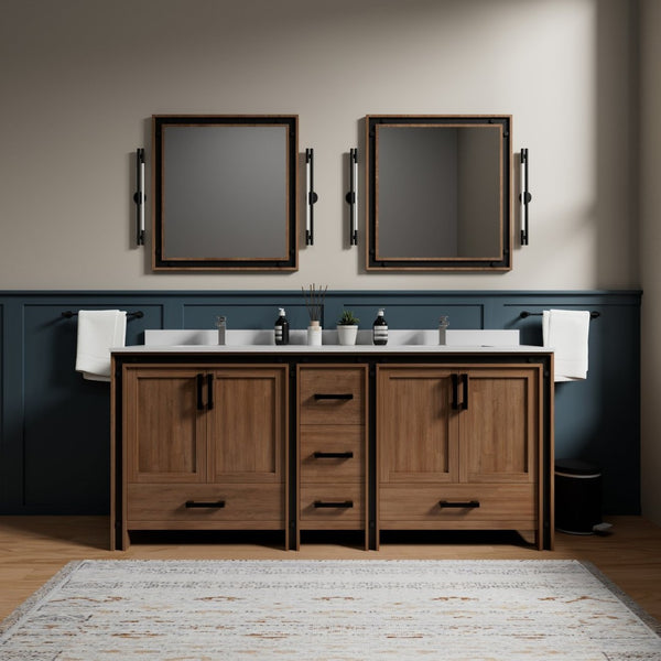 English Elm Rustic Barnwood Double Bath Vanity With White Quartz Top: Modern Farmhouse Charm & Ample Storage B2731P260654-GIGA