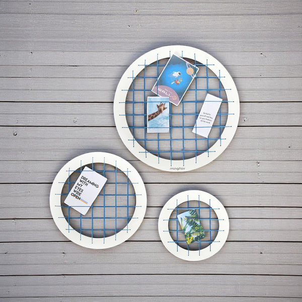 English Elm Talok Memory Board Wall Decor Set of 3 Round Grid Frames — Modern Wooden Photo Display for Home Gifts Blue B029P331448