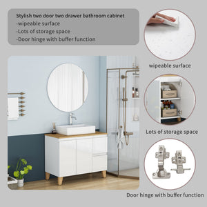 English Elm 36-inch Glossy White Bathroom Vanity with Ceramic Sink Soft Close Drawers Minimalist W3151S00072