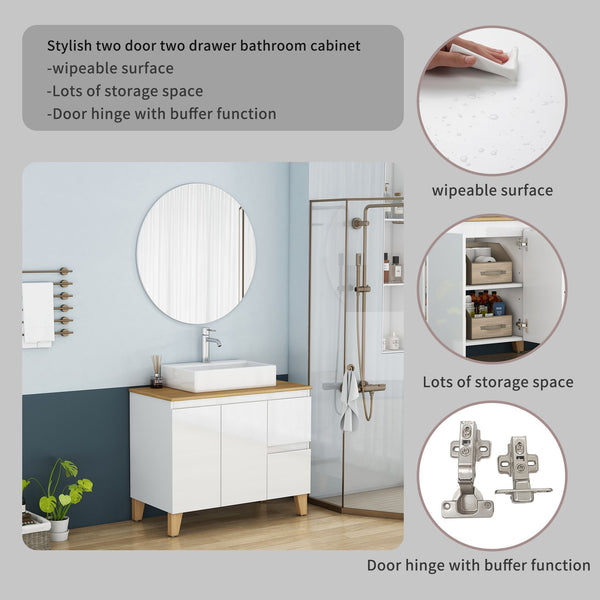 English Elm 36-inch Glossy White Bathroom Vanity with Ceramic Sink Soft Close Drawers Minimalist W3151S00072
