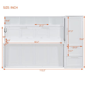English Elm Queen Murphy Wall Bed with Integrated Wardrobe and Drawers for Studio or Guest Room White LP000793AAK-3