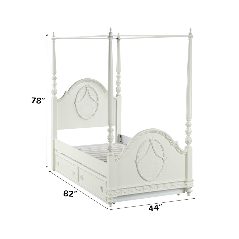 English Elm Dorothy Ivory Twin Post Bed with Arched Headboard & 13 Slats, Pine Wood, No Box Spring Needed B2726S00493