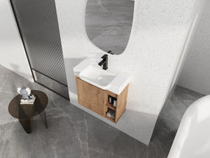 English Elm 24'' Floating Wall Mounted Bathroom Vanity with Ceramic Sink and Soft Close Cabinet Imitative Oak W999P426630