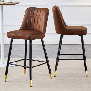 English Elm Brown Suede Skin Velvet Bar Stool - Black Metal Legs With Gold Spray Decoration.Set Of 2 Chairs.Brown,Bar Stool,Black Spray,