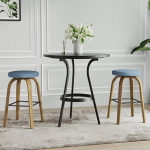 English Elm Swivel Backless Counter Stools Set of 2 with Fabric Seat Bentwood Legs Mid-century Modern Blue W3107P446559