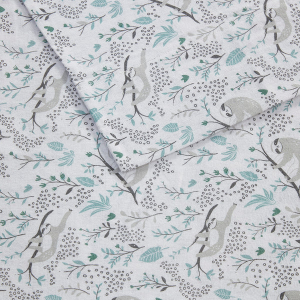 JLA Home Intelligent Design - 100% Cotton Flannel Sheet Set – Ultra-Soft 135gsm Pigment Print for Warmth, Breathable Comfort & Lasting Color Grey Sloths ID20-2044