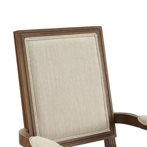 English Elm Christopher Knight Home® - Upholstered Dining Chairs Set of 2 in Beige with Walnut Rubber Wood Fluted Legs, Armrests, French-Country Elegance, Durable Fabric Seating N771P291405T