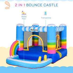 English Elm Outsunny Kids Inflatable Castle with Trampoline Pool and Blower for Backyard Fun W2225P217314
