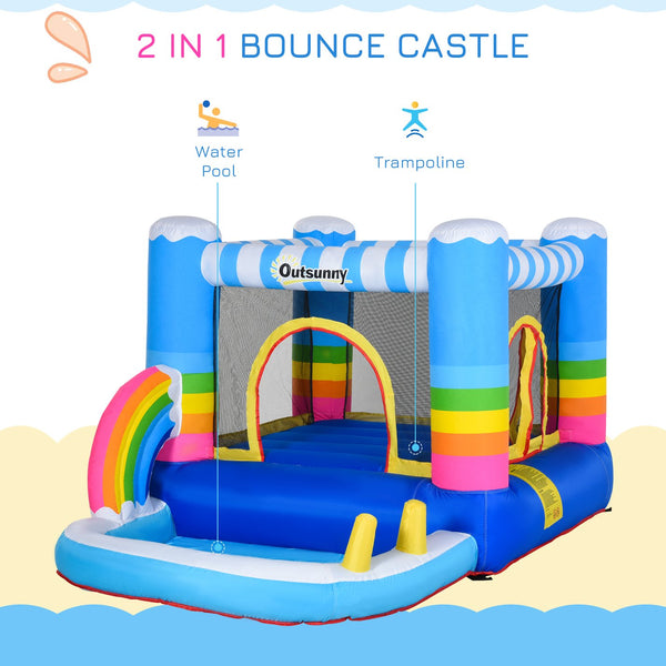 English Elm Outsunny Kids Inflatable Castle with Trampoline Pool and Blower for Backyard Fun W2225P217314