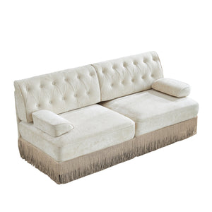 English Elm Soft Fleece Chesterfield Sectional Sofa Tufted Modular Design with Tassel Fringe Skirt W714S01680