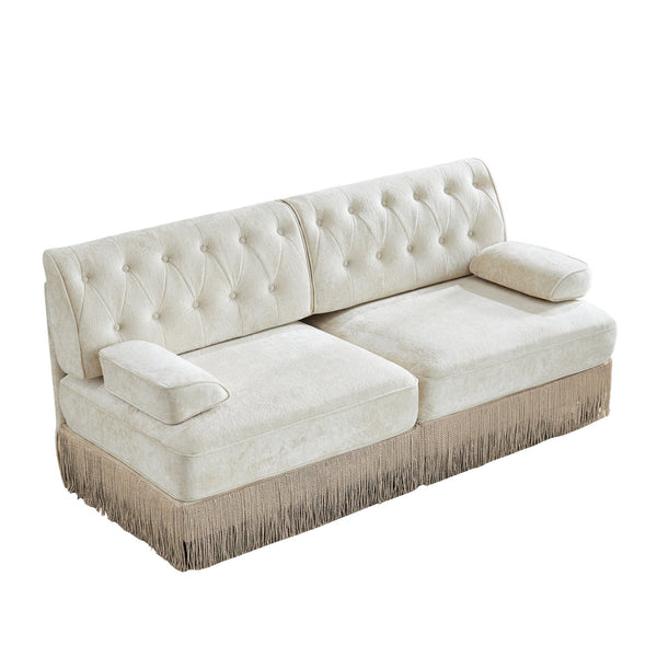 English Elm Soft Fleece Chesterfield Sectional Sofa Tufted Modular Design with Tassel Fringe Skirt W714S01680