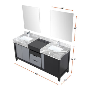 English Elm Black Double Bath Vanity Set - 72” With Castle Grey Marble Top, Chrome Faucets & 28” Mirrors Included B2731S01159