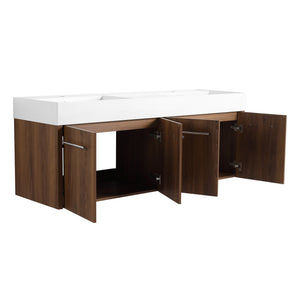 English Elm 60 Inch Wall-Mounted Bathroom Vanity With Double Resin Sink, Modern Design & Ample Storage Space W999S00250