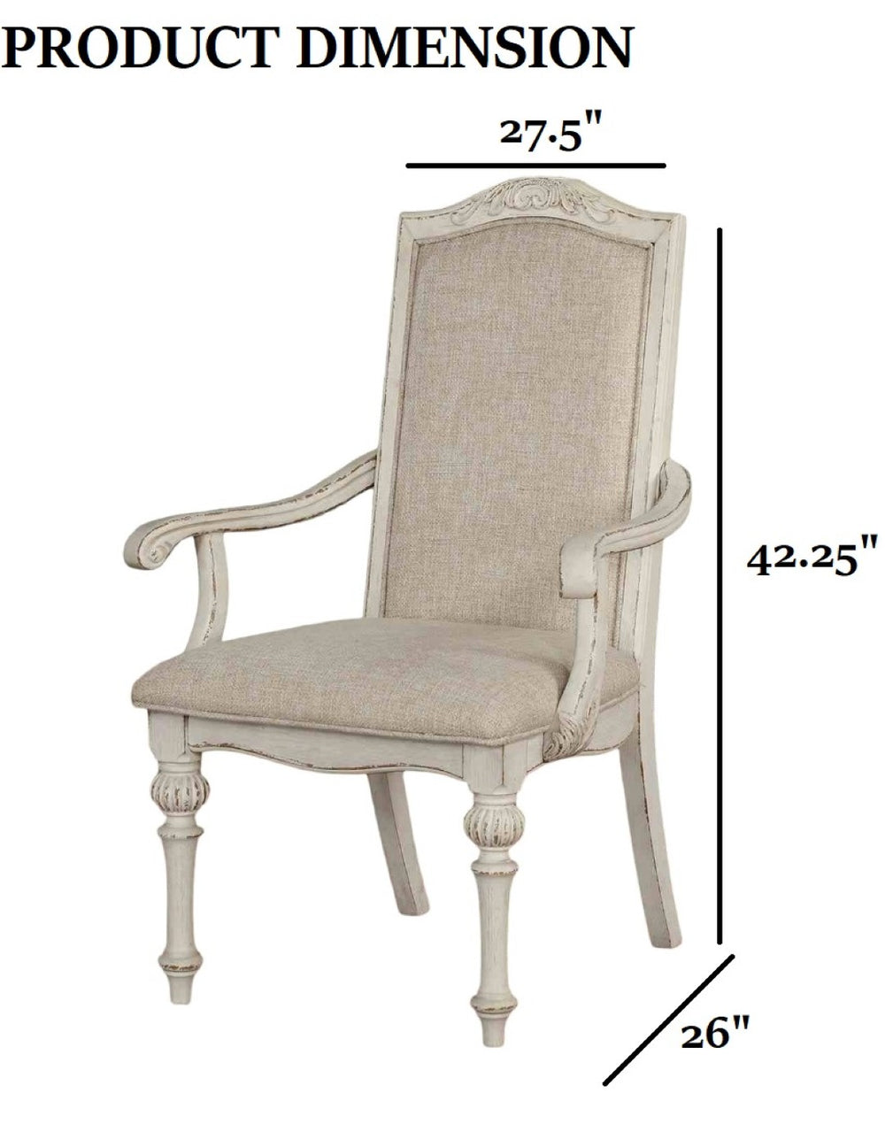 English Elm Rustic 2Pc Arm Chairs Set With Upholstered Seats, Vintage Wood Inlay, Antique White Finish For Dining Room B2741P408867-GIGA