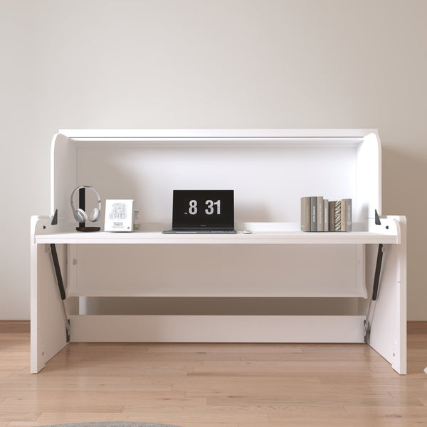 English Elm Murphy Space-Saving Bed with Built-In Desk — Foldaway Horizontal or Vertical Cabinet for Small Rooms W331S00149