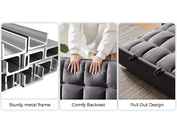 English Elm 55.1-inch Convertible Velvet Futon Sofa Bed with Storage and Adjustable Iron Frame W2564P445797
