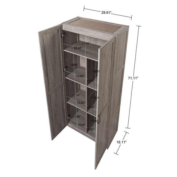 English Elm Cornelia Grey Storage Cabinet 71" Tall MDF with 6 Adjustable Shelves, Soft-Close Doors & Mop Base B365P397854