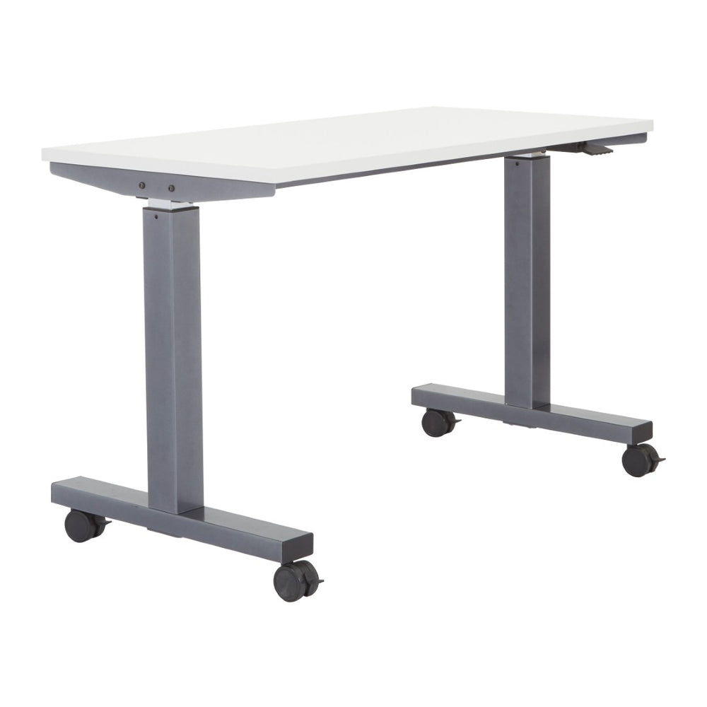 OSP Home Furnishings Ht Pneumatic Height Adjustable Standing Desk with Steel Frame and Locking Casters Wht 48X24 PHAT2448W7