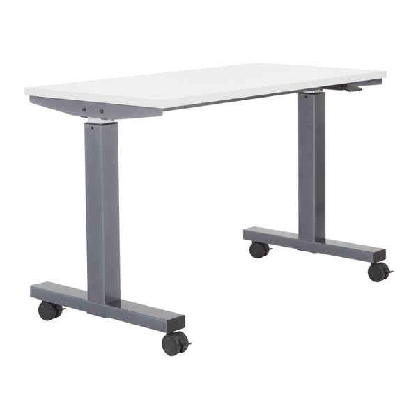 OSP Home Furnishings Ht Pneumatic Height Adjustable Standing Desk with Steel Frame and Locking Casters Wht 48X24 PHAT2448W7