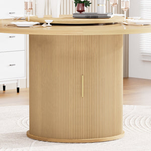 English Elm 55-inch Round Wood Dining Table Seats Six with Turntable Tray and Tiered Storage W1162P357242