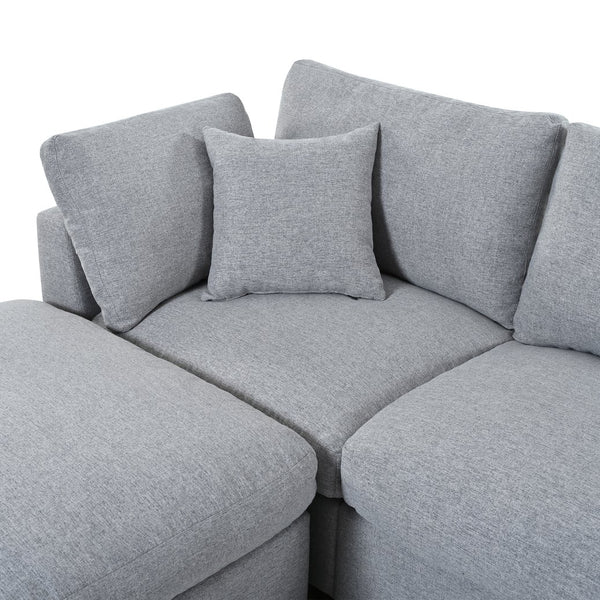 English Elm U_style Six Seat Chenille U Shaped Sectional Modular Sofa with Movable Ottomans Grey WY000474AAE