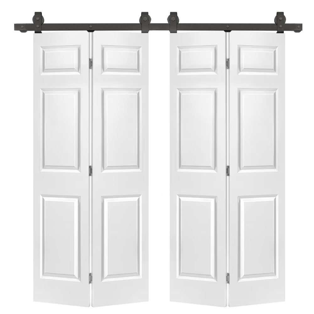 English Elm 24 in Primed Mdf Bi-fold Barn Door with Raised 6-panel Profile and Sliding Hardware B2763P491002
