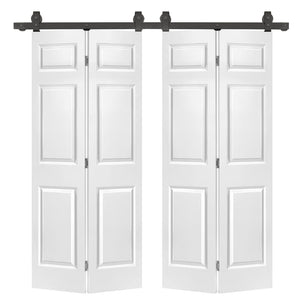 English Elm 24 in Primed Mdf Bi-fold Barn Door with Raised 6-panel Profile and Sliding Hardware B2763P490999