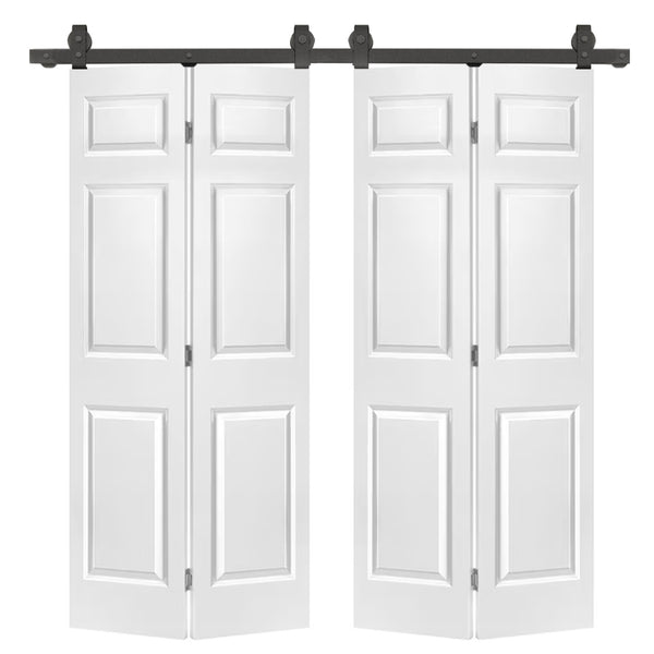 English Elm 24 in Primed Mdf Bi-fold Barn Door with Raised 6-panel Profile and Sliding Hardware B2763P490999