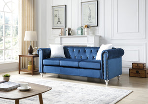 English Elm Raisa Navy Blue Velvet Sofa with Jeweled Tufting, Nailhead Trim, Pocketed Coil Cushions & Pillows B078S00099