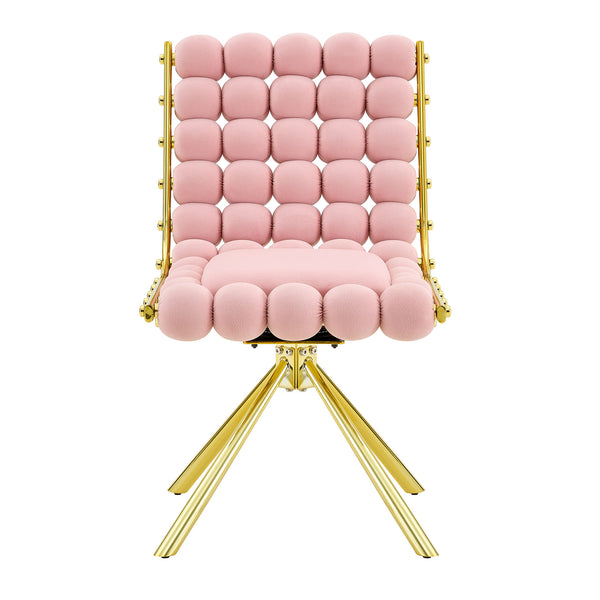 English Elm Cream Dutch Velvet Swivel Chair Tufted Bubble Backrest Glam Armless Accent Seat Gold,Pink W3875P448020