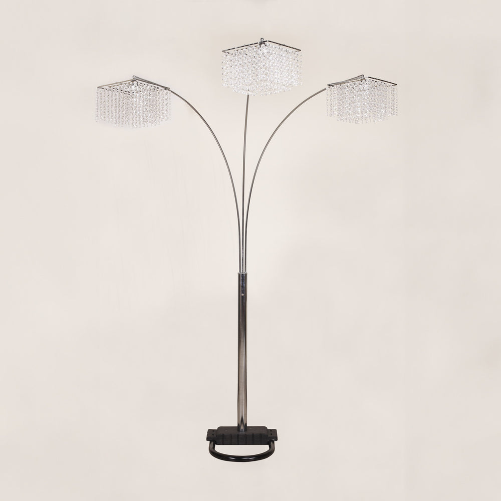 English Elm 1pc Modern Multi-Head Floor Lamp with Crystal-Encrusted Shades, Adjustable Height, Dimmer Control Silver 66.93 L x 18.5 W x 3.44 H B2741P290176