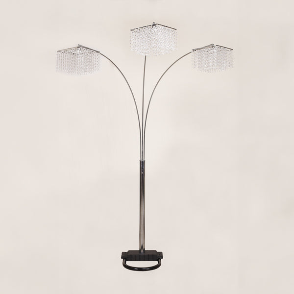 English Elm 1pc Modern Multi-Head Floor Lamp with Crystal-Encrusted Shades, Adjustable Height, Dimmer Control Silver 66.93 L x 18.5 W x 3.44 H B2741P290176