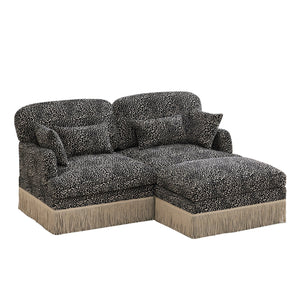 English Elm Comfy Chenille Leopard Print Loveseat with Tassel Trim Movable Ottoman Living Room Khaki W5656S00020