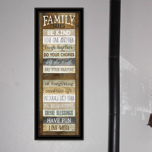 English Elm "family Rules" Typographic Shutter Print Black Framed Wall Art for Home Decor B06787659