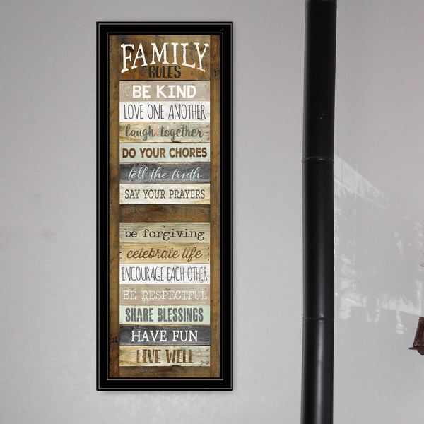 English Elm "family Rules" Typographic Shutter Print Black Framed Wall Art for Home Decor B06787659
