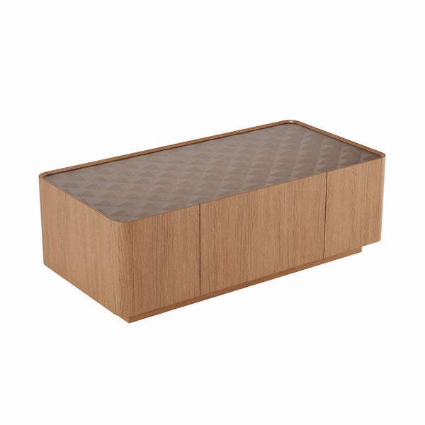 English Elm 46.8" Mid-century Walnut Coffee Table Tempered Glass Top with Concealed Drawers W2263P458487