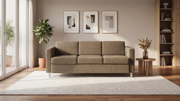 OSP Home Furnishings Pacific Modern 3-seater Sofa with Chrome Legs and Performance Fabric for Contemporary Living Taupe PAC53-S125