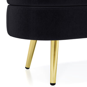 English Elm Ottoman Oval Flannel Storage Bench with Matte Metal Legs for Bedroom or Living Room Black W487P438627