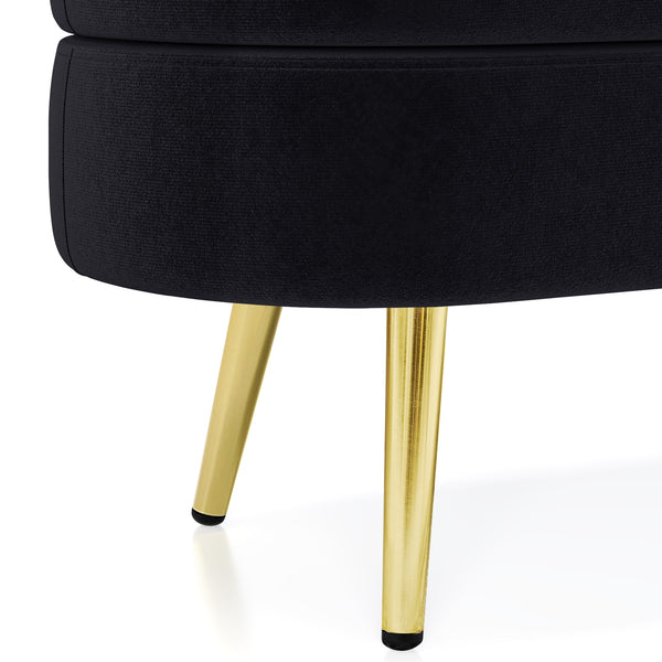 English Elm Ottoman Oval Flannel Storage Bench with Matte Metal Legs for Bedroom or Living Room Black W487P438627