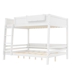 English Elm Queen Over Bunk Bed Pine Frame with Built in Shelving Detachable Vintage Style White W5316S00014