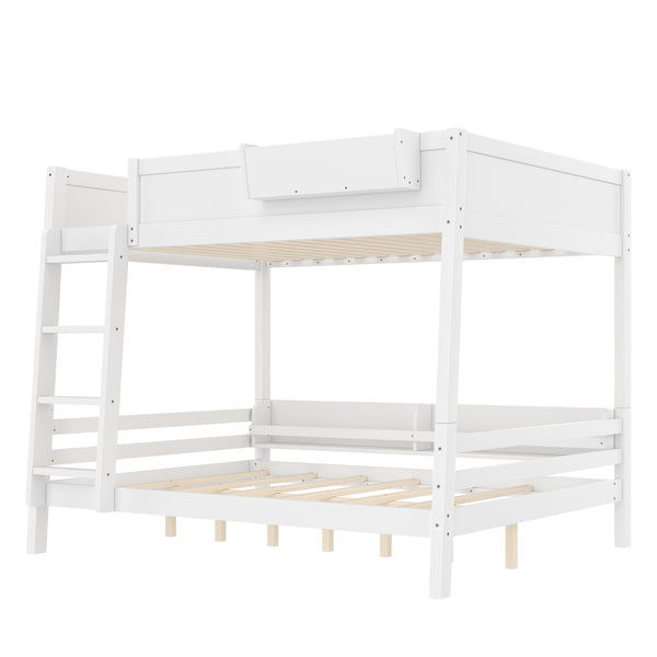 English Elm Queen Over Bunk Bed Pine Frame with Built in Shelving Detachable Vintage Style White W5316S00014