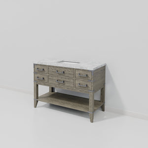 English Elm Grey Oak Single Bath Vanity 48" W x 22" D with Carrara Marble Top, Solid Wood, Soft-Close Drawers B2731P260225