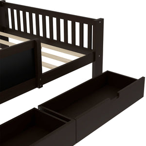 English Elm Full Solid Wood Platform Bed with Chalkboard Headboard, Storage Drawers & Shelves, Kid-Friendly White Espresso W1580P362709