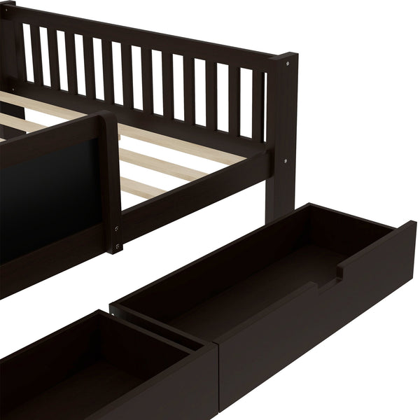 English Elm Full Solid Wood Platform Bed with Chalkboard Headboard, Storage Drawers & Shelves, Kid-Friendly White Espresso W1580P362709